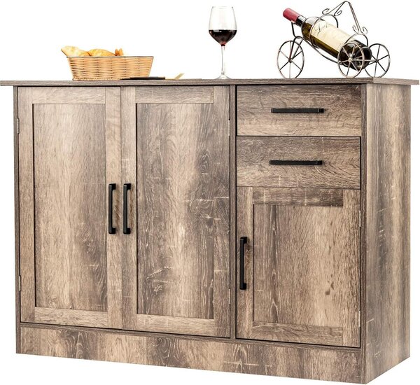 COSTWAY příborník se 2 zásuvkami, 3 dvířky, 1 nastavitelnou policí, multifunkční kuchyňská skříňka bufetová skříňka, 110x40x78cm dřevo