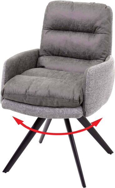 Jídelní židle HWC-G66, kuchyňská židle židle, otočná automatická poloha látka/textil MVG světle šedá-šedá, s područkou