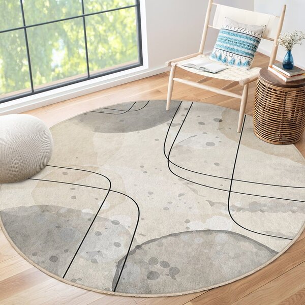 Béžový pratelný kulatý koberec ø 100 cm Simple Lines – Mila Home