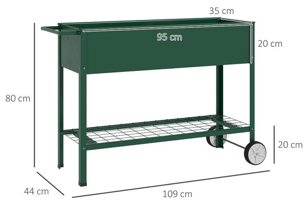 Zvýšený zahradní záhon Outsunny 109x44x80 cm s kolečky a bočním madlem pro pěstování rostlin, květin a zeleniny | Aosom