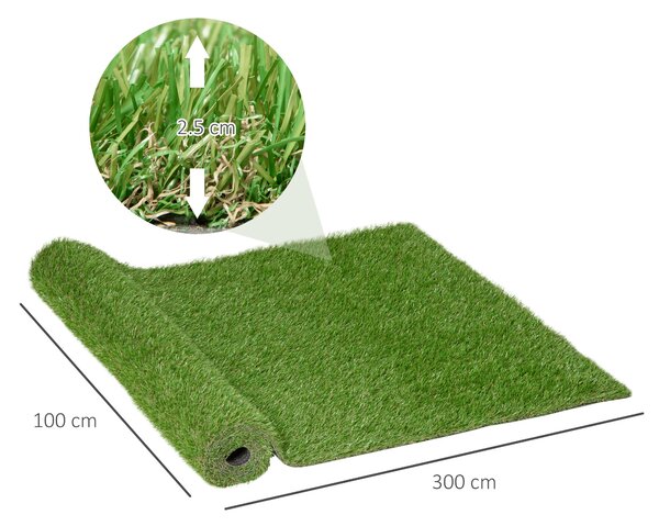 Umělá tráva Outsunny 3x1m s výškou trávy 25mm - syntetická tráva pro zahradu a terasu | Aosom