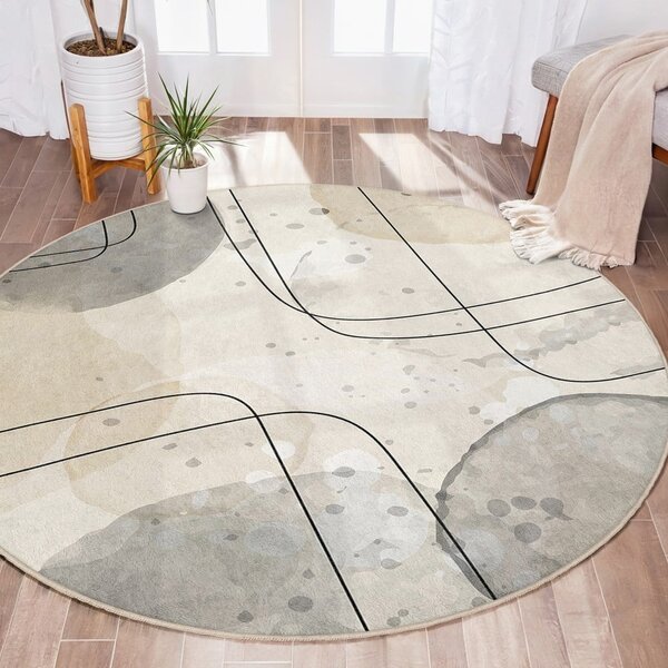 Béžový pratelný kulatý koberec ø 100 cm Simple Lines – Mila Home