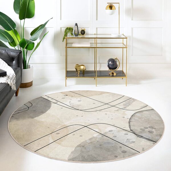 Béžový pratelný kulatý koberec ø 100 cm Simple Lines – Mila Home