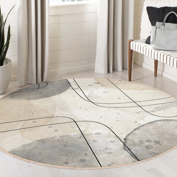 Béžový pratelný kulatý koberec ø 100 cm Simple Lines – Mila Home