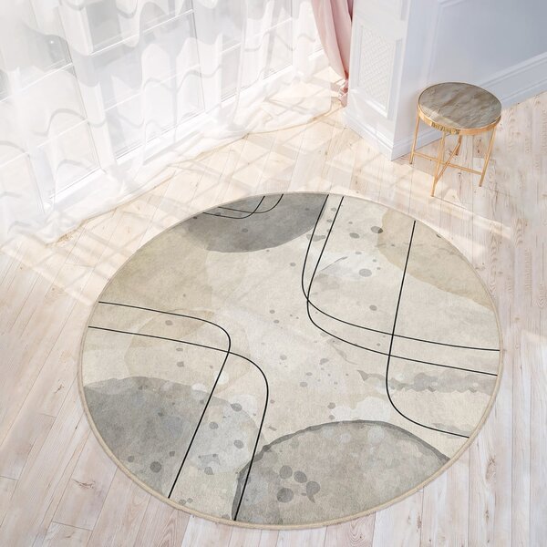 Béžový pratelný kulatý koberec ø 100 cm Simple Lines – Mila Home