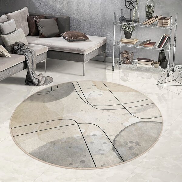 Béžový pratelný kulatý koberec ø 100 cm Simple Lines – Mila Home