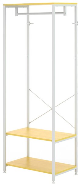 HOMCOM Stojan na kabáty s úložným prostorem na boty - Stojan na kabáty s věšákem a 2 úložnými policemi pro předsíň a ložnici 60x40x167,5 cm Přírodní a