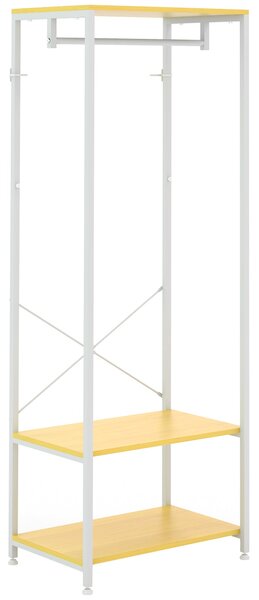 HOMCOM Stojan na kabáty s úložným prostorem na boty - Stojan na kabáty s věšákem a 2 úložnými policemi pro předsíň a ložnici 60x40x167,5 cm Přírodní a