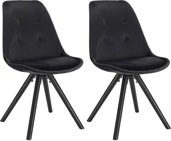Happyment Zizi návštěvnická židle – černá – jídelní židle – samet – dřevěné nohy – sada 2 ks – výška sedáku 46 cm – Deluxe