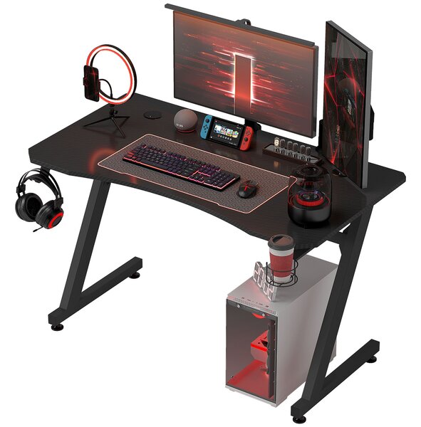 HOMCOM Herní stůl 120x65x74,5 cm Ergonomický herní stůl pro PC s držákem na hrníček a háčkem na sluchátka | Aosom