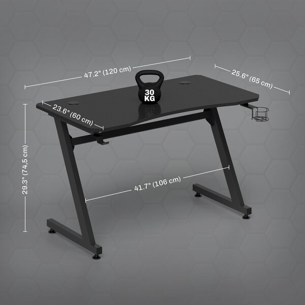 HOMCOM Herní stůl 120x65x74,5 cm Ergonomický herní stůl pro PC s držákem na hrníček a háčkem na sluchátka | Aosom