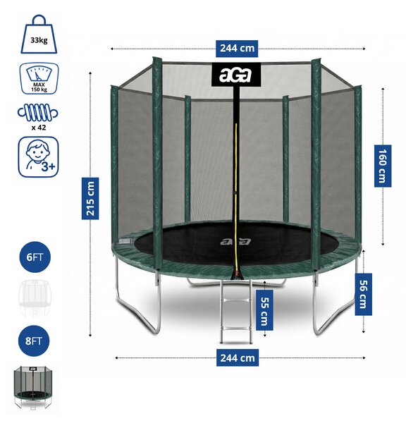 Aga SPORT TOP 250 cm Dark Green + ochranná síť + žebřík