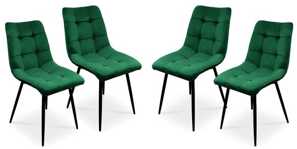 Bettso 4 x Židle do jídelny Sada 4 židlí do jídelny Židle do kuchyně Čalouněná židle Designová židle s opěradlem, se sametovým sedákem, kovový rám -BEN Tmavě zelená / černé nohy