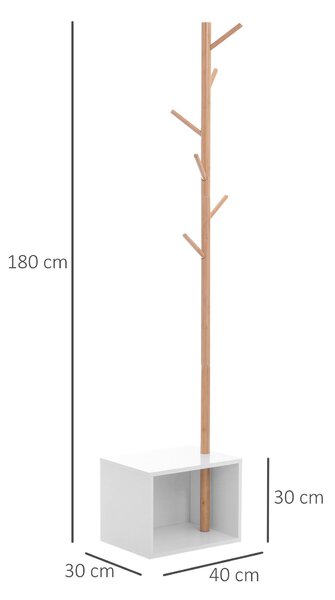 HOMCOM Stojan na kabáty se stromečkem na boty - Moderní 6 háčků na zavěšení oblečení a tašek, lavička se úložným prostorem do předsíně, bambus a MDF 4