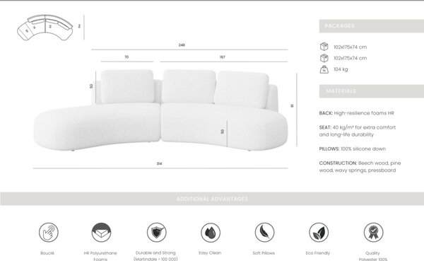 Devichy Rohová pohovka Bonnie 314 cm, pravá