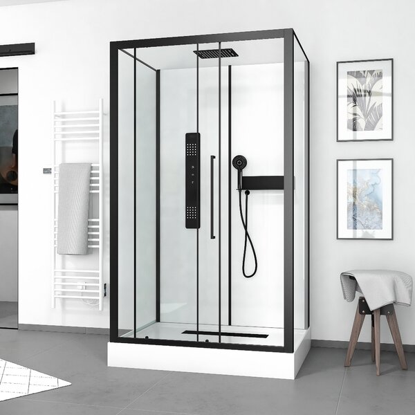 Kompletní sprchový kout MARWELL Kompletní sprchový kout bílý obdélník 90 x 115 x 215 cm - Kompletní sada včetně sprchové vaničky a baterie - Sprchový kout s čelním vstupem a vysoce kvalitním hliníkovým profilem