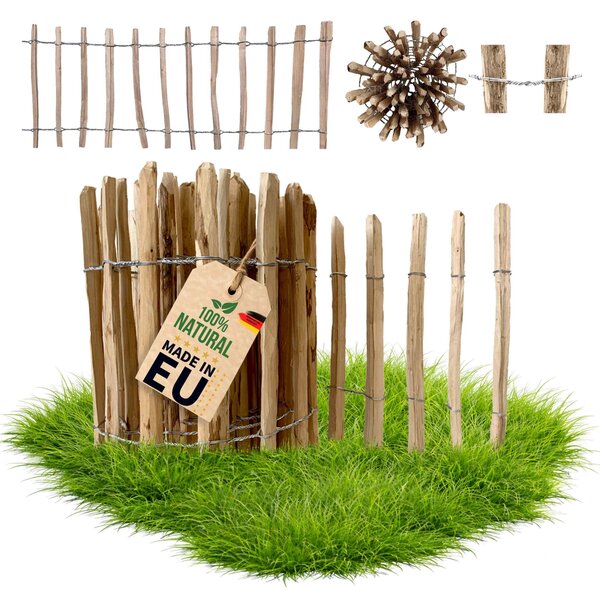 Floranica palisádový plot z lískového ořechu/kastanu, 1 běžný metr x 50 cm výška, 4-6 cm mezera mezi latěmi, zastrkávací plot, zahradní, kuřecí plot
