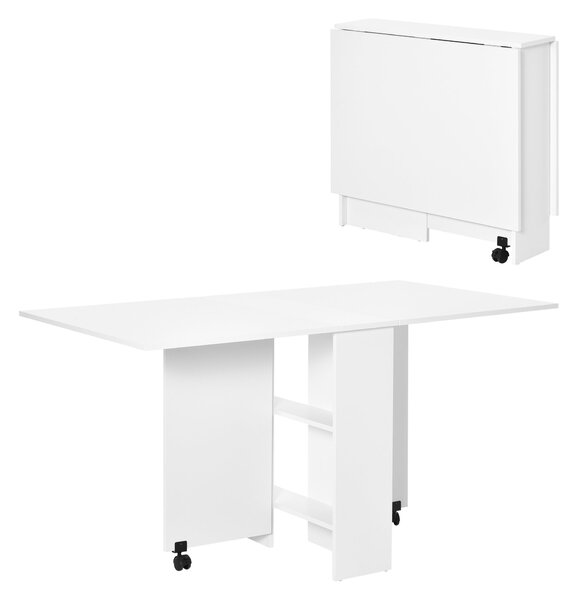 HOMCOM Skládací Jídelní Stůl s Kolečky, Sklopné Křídla a Police pro 4-6 Osob 75x140x74 cm Bílý | Aosom
