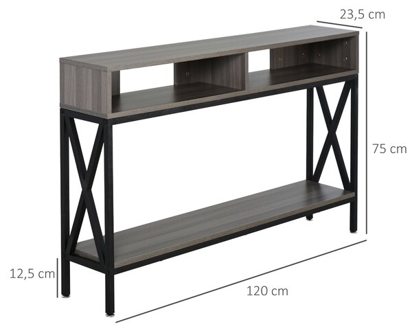 HOMCOM Konzolový stůl do předsíně s 2 přihrádkami a policí 120x23,5x75 cm Šedý a černý | Aosom