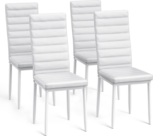 Bealife TB40C Jídelní židle sPolyuretankůží, kuchyňská židle s vysokým opěradlem, čalouněná židle s ergonomickým designem - sada 4 kusů, bílá