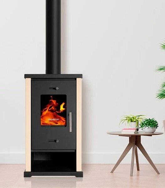 EKO Mini krbová kamna na dřevo 6,3 kW slonovinová ocel Ekodesign A+ 82% účinnost