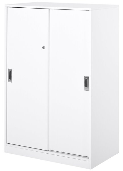 HOMCOM Praktická kancelářská skříň s 2 posuvnými dveřmi, zámky a 3 policemi pro kancelář a studium 80x40x120 cm Bílá | Aosom