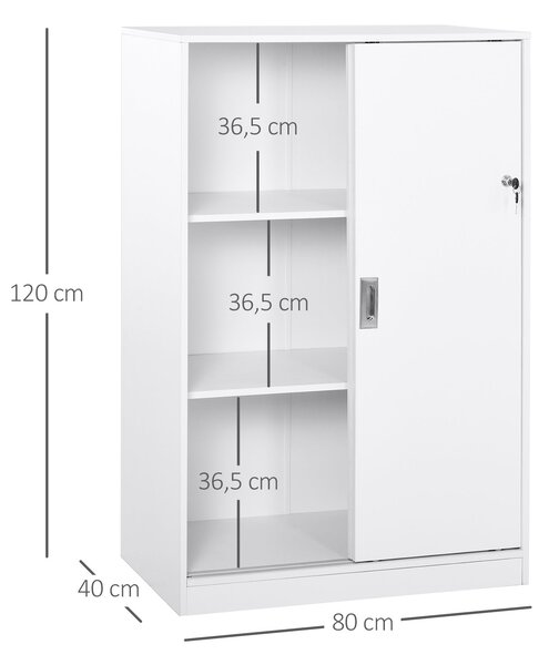 HOMCOM Praktická kancelářská skříň s 2 posuvnými dveřmi, zámky a 3 policemi pro kancelář a studium 80x40x120 cm Bílá | Aosom