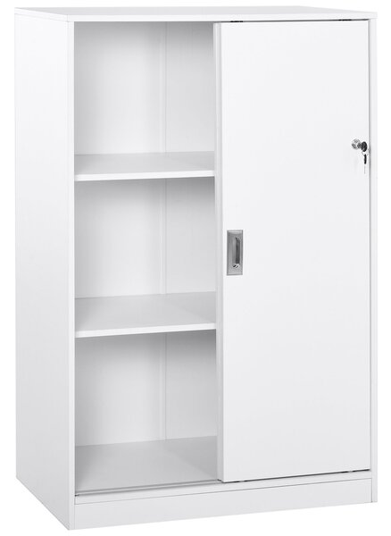 HOMCOM Praktická kancelářská skříň s 2 posuvnými dveřmi, zámky a 3 policemi pro kancelář a studium 80x40x120 cm Bílá | Aosom