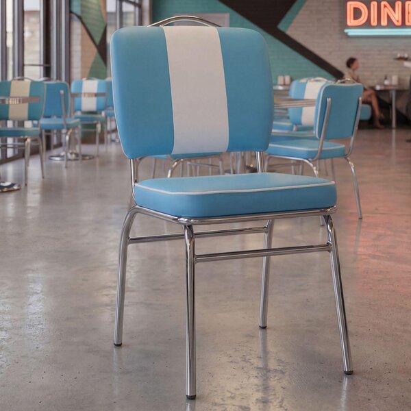 FineBuy Jídelní židle American Diner, modrá, retro styl 50. let, židle s opěrkou, výška sedáku 47 cm