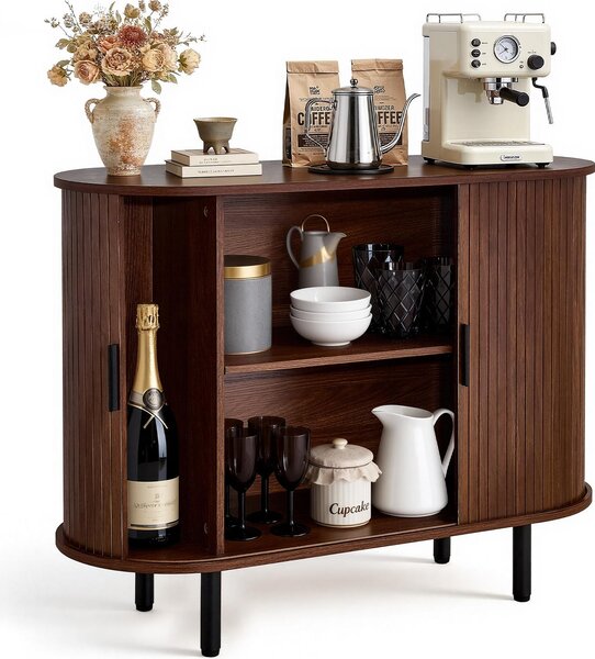 VEVOR příborník kuchyňská skříňka se 2 posuvnými dveřmi, bufetová skříňka ve středověkém stylu pro vstupní prostor obývacího pokoje, úložná skříňka 100 x 40 x 75 cm ořechová kuchyňská bufetová skříňka
