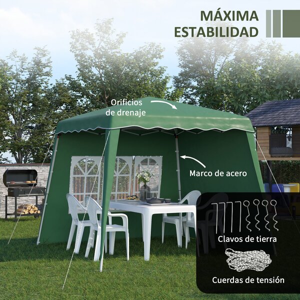 Outsunny Skládací Pavilon s Pop-Up Designem 3x3m se 2 Bočními Stěnami, Nastavitelnou Výškou a Nosným Sáčkem, Ochrana UV50+ Voděodolný Altán pro Kempov