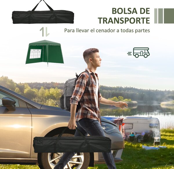 Outsunny Skládací Pavilon s Pop-Up Designem 3x3m se 2 Bočními Stěnami, Nastavitelnou Výškou a Nosným Sáčkem, Ochrana UV50+ Voděodolný Altán pro Kempov
