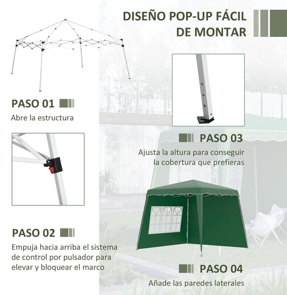 Outsunny Skládací Pavilon s Pop-Up Designem 3x3m se 2 Bočními Stěnami, Nastavitelnou Výškou a Nosným Sáčkem, Ochrana UV50+ Voděodolný Altán pro Kempov