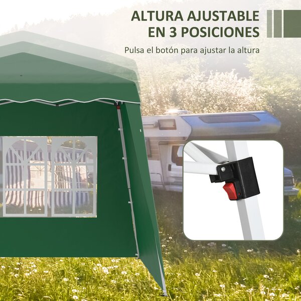 Outsunny Skládací Pavilon s Pop-Up Designem 3x3m se 2 Bočními Stěnami, Nastavitelnou Výškou a Nosným Sáčkem, Ochrana UV50+ Voděodolný Altán pro Kempov