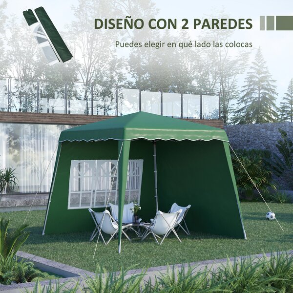 Outsunny Skládací Pavilon s Pop-Up Designem 3x3m se 2 Bočními Stěnami, Nastavitelnou Výškou a Nosným Sáčkem, Ochrana UV50+ Voděodolný Altán pro Kempov