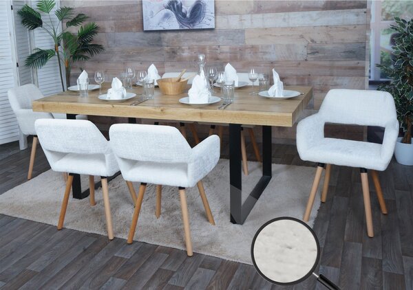 Sada 6 jídelních židlí HWC-A50 II, kuchyňská židle čalouněná židle, dřevo látka/textil šenil (465g/m²) krémová