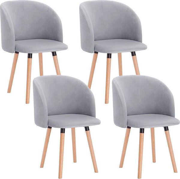 Jídelní židle Happyment 4x - sametově šedá - s područkami - ergonomická - dřevo a kov - výška 47 cm