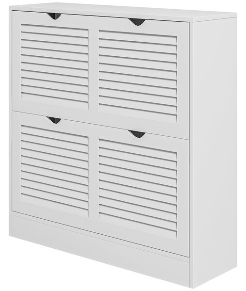 HOMCOM Moderní Botník se 2 Vytahovacími Zásuvkami a Nastavitelnými Policemi pro 16 Párů Bot, Úzký Botník do Předsíně 81,5x25x83 cm Bílý | Aosom