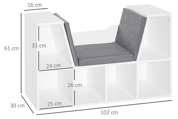 HOMCOM Knihovna se sedákem 6 kubických prvků, originální dětská knihovna, botník s polstrováním, víceúčelová 102x30x61cm | Aosom