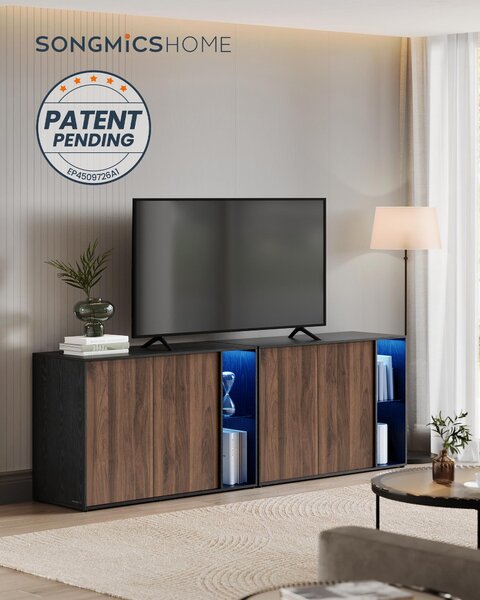 SONGMICS HOME Superrychlá montáž bez použití nářadí, příborník s osvětlením, úložná skříňka, TV skříňka, skleněná police, beznástrojová technologie