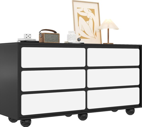 Příborník Sweiko, stylová komoda se šesti zásuvkami - toaletní stolek v moderním designu, praktická funkce.140×38×74,5 cm