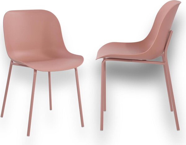 Sada 2 jídelních židlí ALUMA lososově růžová – polypropylenová sedací část, ergonomická, kovová konstrukce pro kuchyň a jídelnu