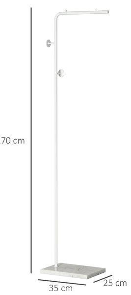 HOMCOM Stojan na kabáty s mramorovým podstavcem, moderní s 2 kulatými háčky na oblečení do ložnice, chodby a vstupního prostoru 35x25x170 cm Bílý | Ao