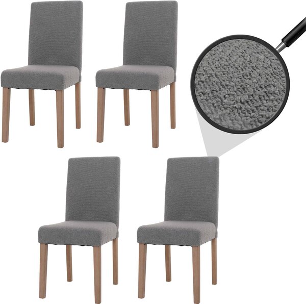 Sada 4 jídelních židlí Littau, kuchyňská židle s vysokým opěradlem, látka/textil bouclé dřevo šedá, nohy v přírodní barvě