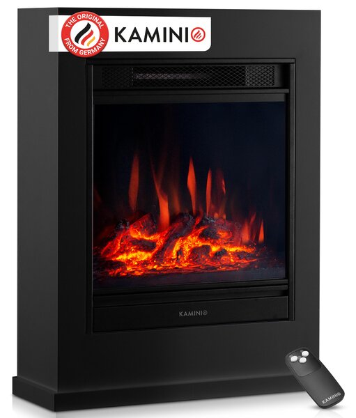 KAMINIO Elektrický krb KALLE – Elektrický stojací krb s topením, 3D efektem plamenů, dálkovým ovládáním – černý