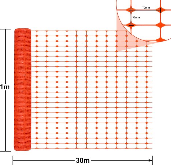 ACXIN 1 x 30 m zábrana, plastová bezpečnostní síť, stavební plot, výstražná síť, bezpečnostní síť, plot proti divoké zvěři, bezpečnostní plot, výstražný plot, bez pásků, oranžová (1 role)