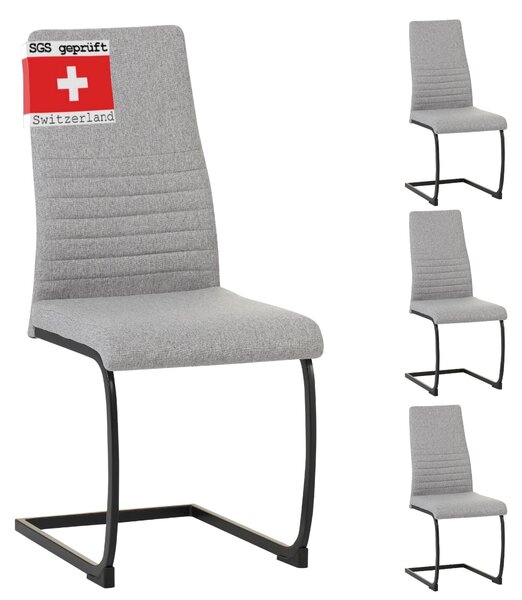 ALBATROS TURANO konzolová židle, sada 4 kusů, šedá - jídelní židle s moderním designem, látkový potah, silné čalounění - kuchyňská židle, čalouněná jídelní židle, židle k jídelnímu stolu