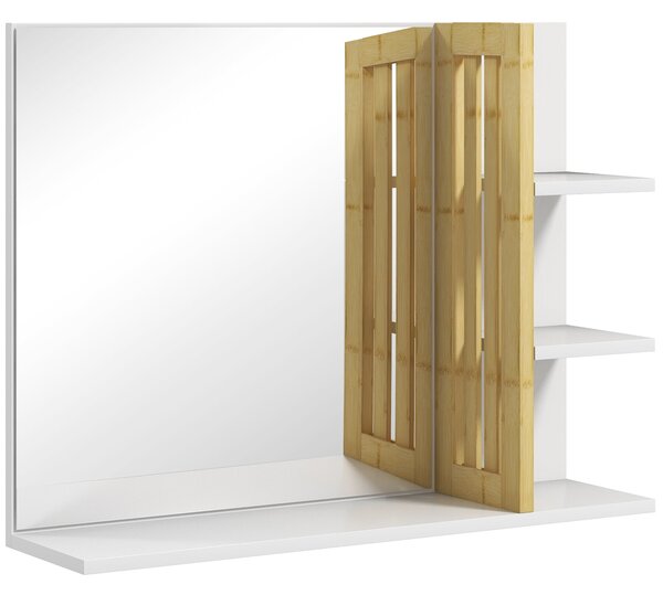 HOMCOM Moderní Zrcadlo do Koupelny - Obdélníkové Nástěnné Zrcadlo se 4 Úložnými Policemi 45x15x58.5 cm Bílá | Aosom