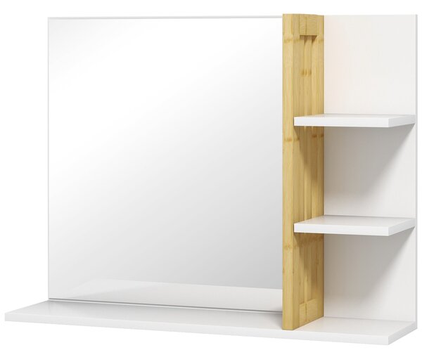 HOMCOM Moderní Zrcadlo do Koupelny - Obdélníkové Nástěnné Zrcadlo se 4 Úložnými Policemi 45x15x58.5 cm Bílá | Aosom