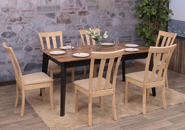 Sada 6 židlí do jídelny HWC-G46, kuchyňská židle Židle, látka/textil masiv přírodní barva rámu, béžová barva
